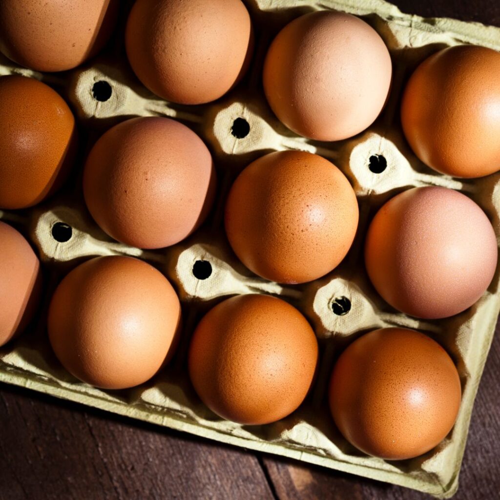 one dozen eggs that are dark brown
