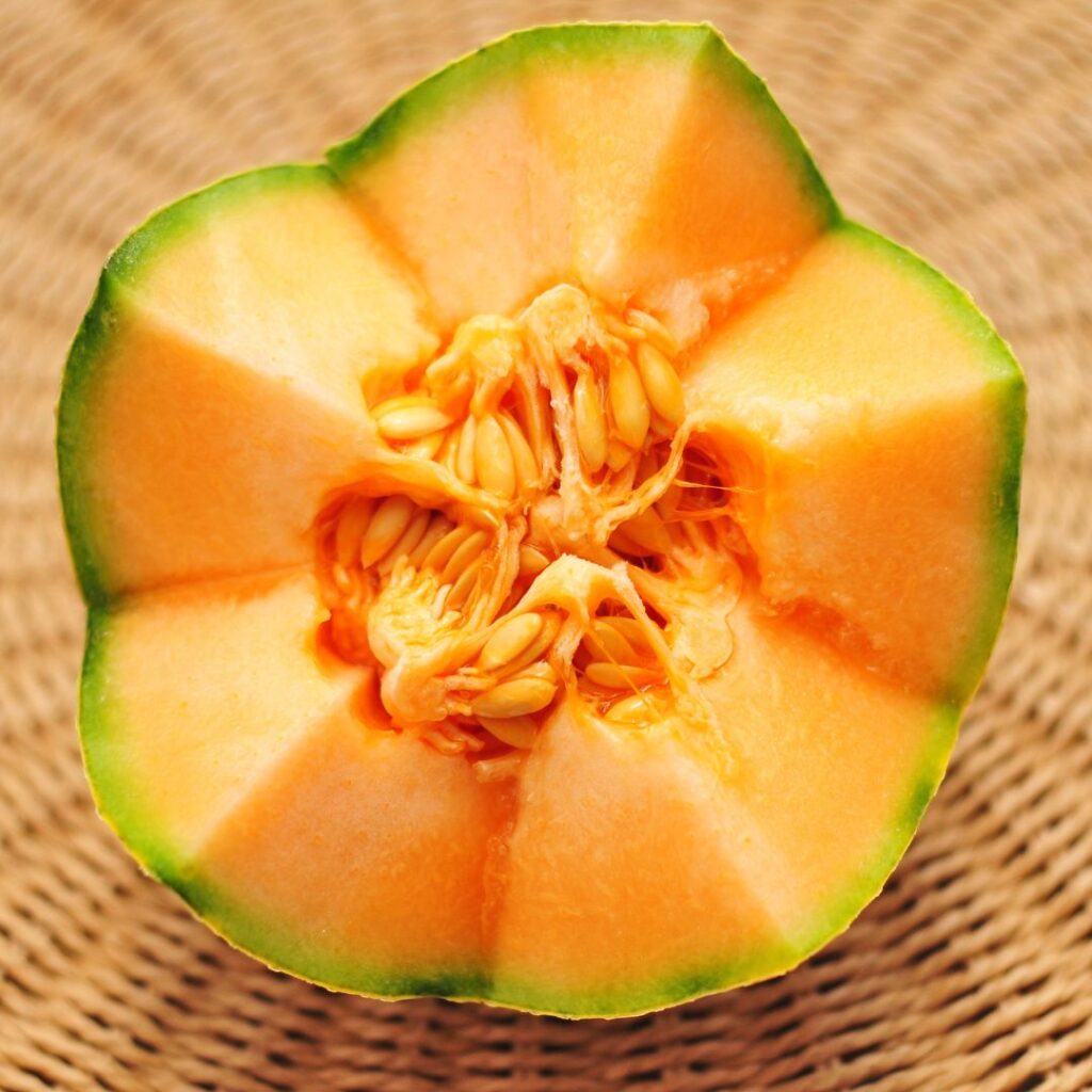cut cantaloupe melon with seeds in center. can chickens eat muskmelon seeds? 